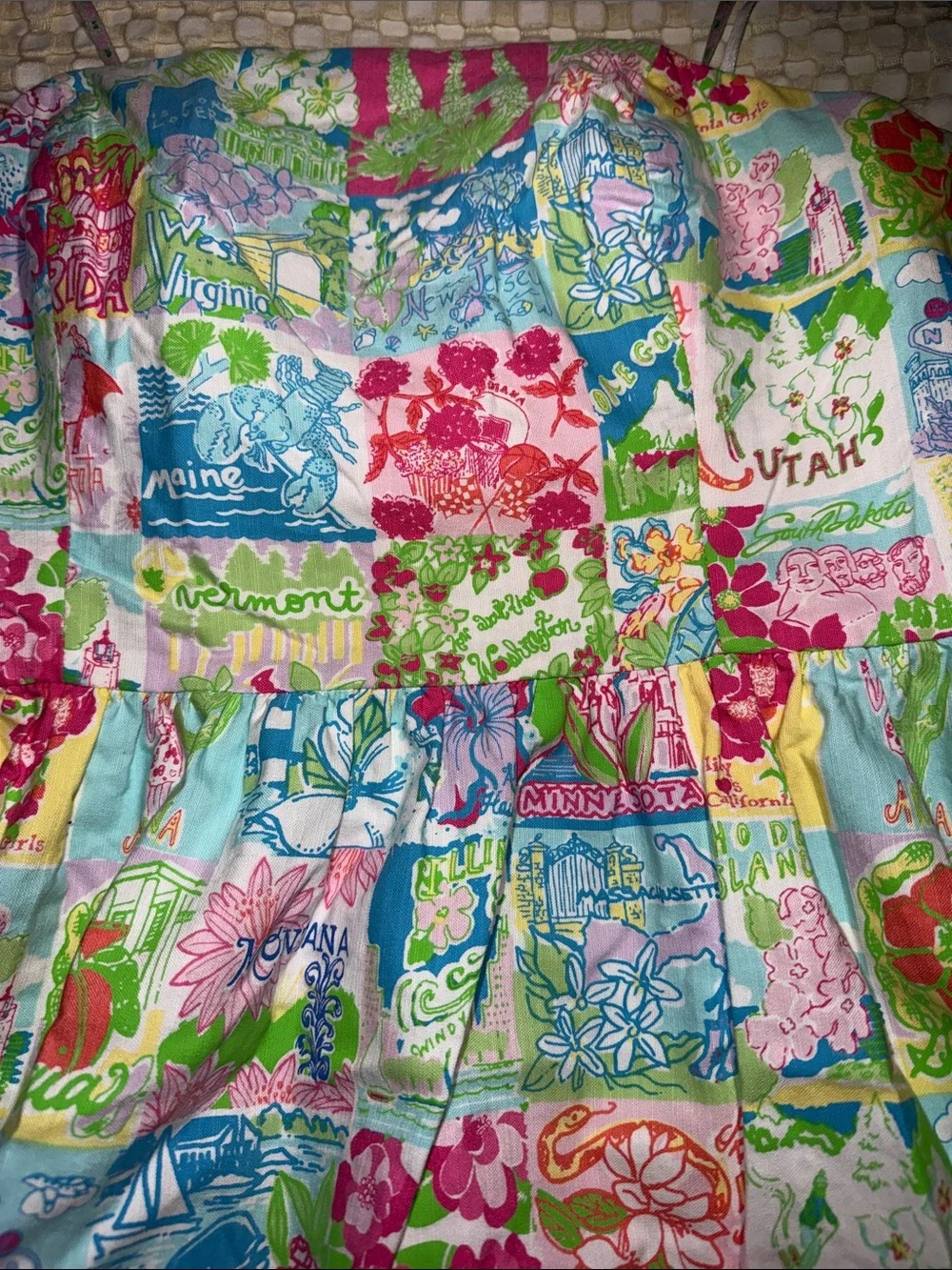 Lilly Pulitzer WOMENS Strapless Patchwork Dress in Pink, Blue, Green, Cream 12 - Picture 8 of 12